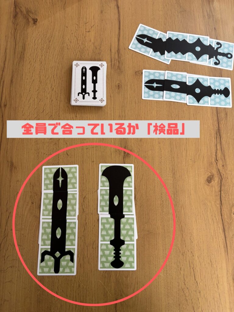 ナルハヤのつるぎ　完成した依頼カードが全員であっているかを検品する説明の画像